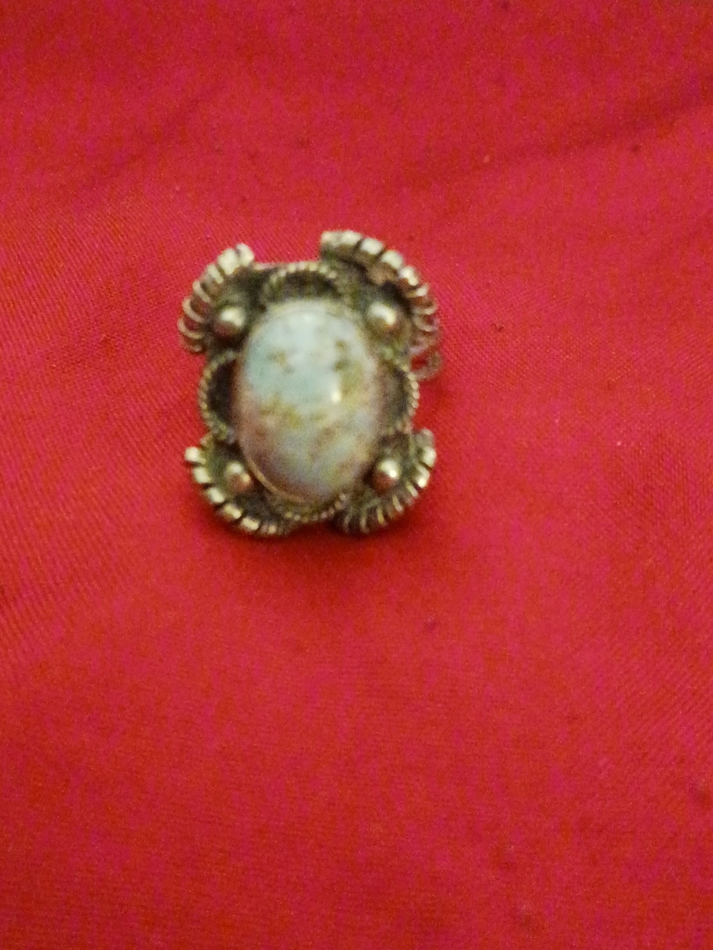 White Opal Cabochon Silver-Tone Statement Ring